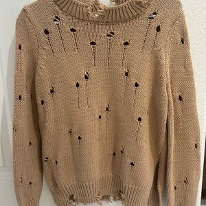 Zara Tan Crew Neck Sweater with Ribbed Details